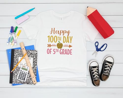 Happy 100th Day of Fifth Grade #2 Kids Shirts, Youth Small - X-Large, Girls, Leopard Print, Wear On The 100th Day of School3