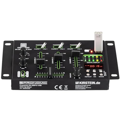 Pronomic DX-30BTU USB MKII Table de mixage DJ Bluetooth 3 canaux - Lecteur USB/MP3-2 entrées micro clé USB 32 gigas inclus