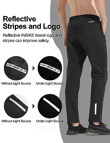 INBIKE Laufhose Herren Lang Winter Wasserdicht Winddicht Atmungsaktiv und Warm Fahrradhose Traininghose Wanderhose Jogginghose Schwarz L