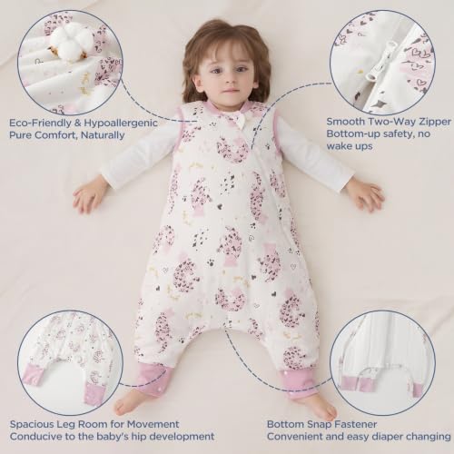 Image of Duomiaomiao 1.5 TOG Wearable Blanket 12-24 Months 100% Cotton Four Season Side Open Zipper Baby Sleep Sack with Feet, Breathable Toddler Sleep Bag