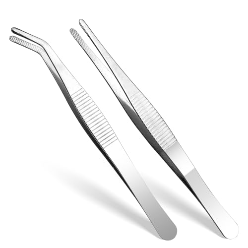 GEEHUA 2 pinzas curvas, pinzas rectas de acero inoxidable con punta plana y filo ondulado curvado, pinzas anguladas para electrónica, trabajo de laboratorio, animales acuáticos