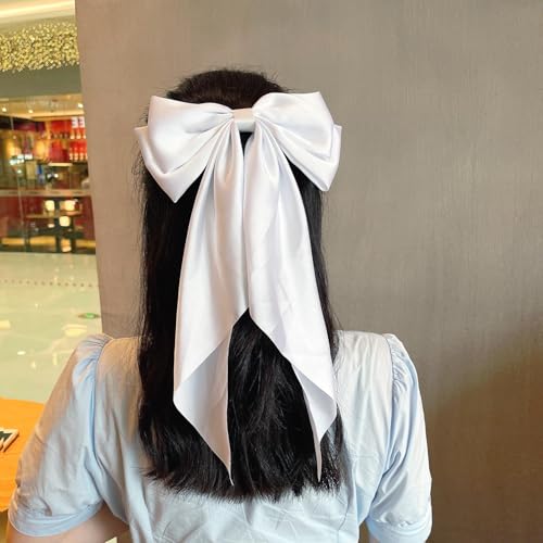 Large Hair Accessories - Coquette Bow Clips with Long Tassels, Big Barrettes for Women and Girls (Black, White, Pink) — view 4