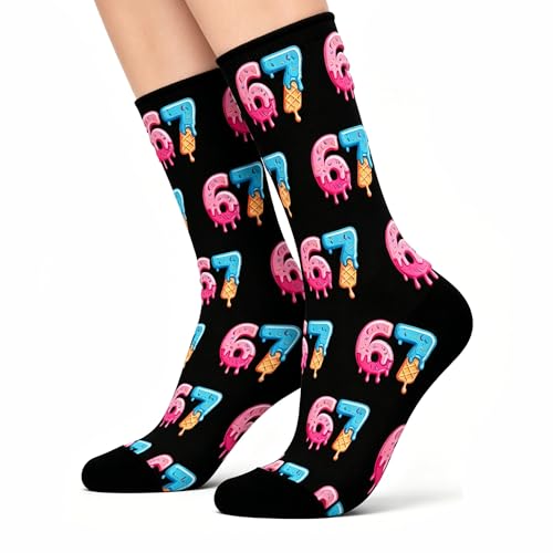 67 Crazy Socks Ice Cream Six Seven Socks Easter Basket Stuffers for Teens Meme Silly 6 7 Sock for Boys