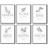 Christian Hebrew Names of God Wall Art Bible Verse Scripture Canvas Wall Decor Art Minimalist Jesus Pictures Modern Christian Poster Artwork Bible Verse Prints for Room 8x10 Inch Unframed Set of 6