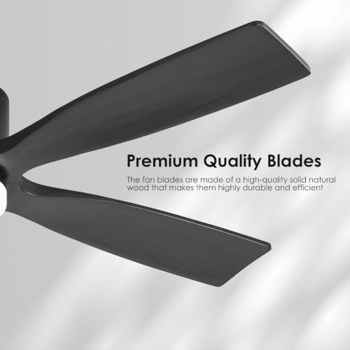 WINGBO 48" Flush Mount DC Ceiling Fans with Dimmable Lights, 5 Carved Solid Wood Blades, 3CCT, 6-Speed Reversible DC Motor, Low Profile Hugger Ceiling Fan for Living Room Bedroom Patio, Matte Black by WINGBO - Used condition - Image 6