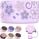 Floral Boot for Stanley Quencher Tumbler H2.0 30oz 40oz & IceFlow 20oz 30oz & Owala 24oz & Hydro Flask 12-24 oz & Bottom of 2.83-2.95in Protective Silicone Sleeve Cover for Stanley Cup Accessories