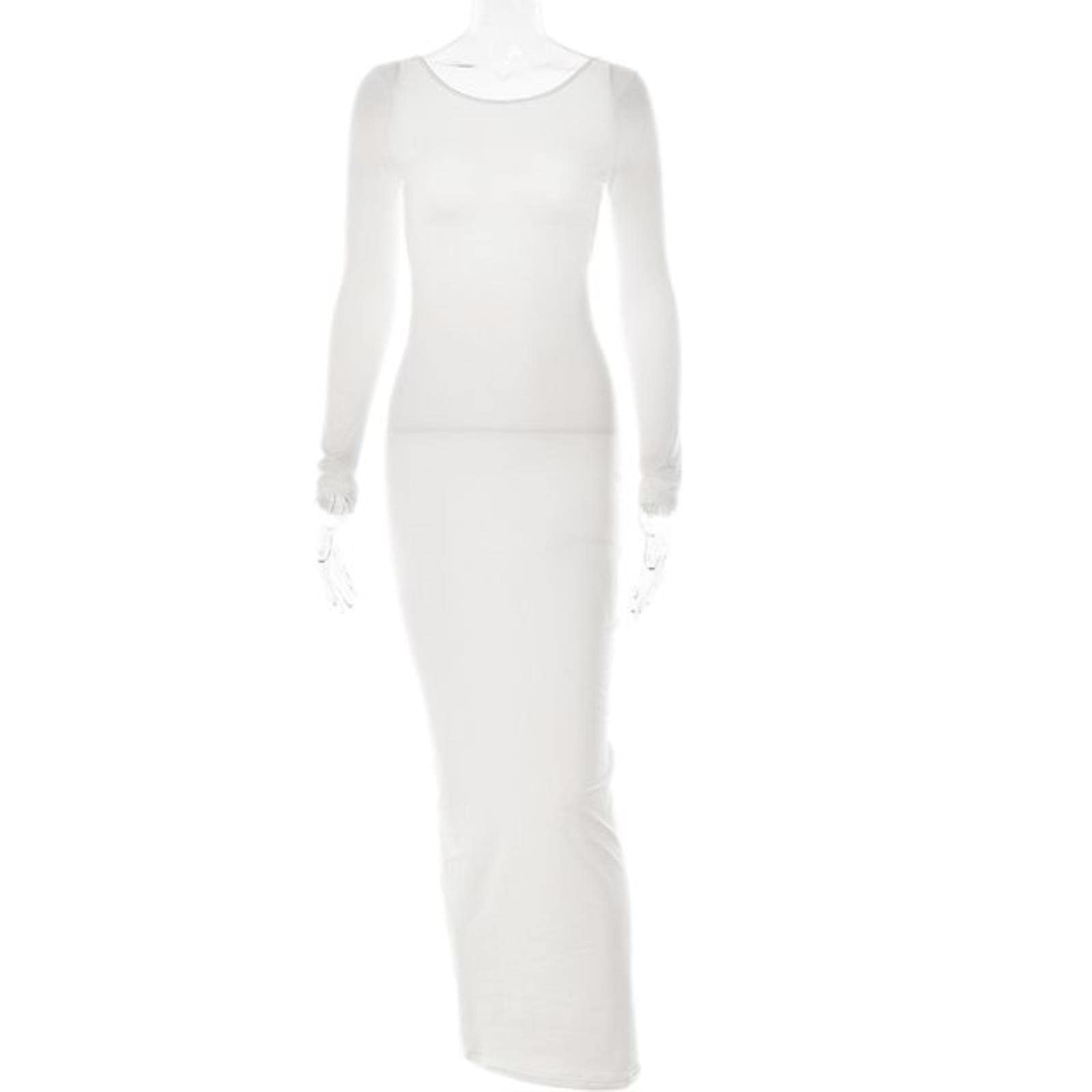 WEITING Elegant Backless Maxi Dress For Women Robe Autumn Full Sleeve Bodycon High Waist Irregular Ruched Long Dresses Vestido-White,S