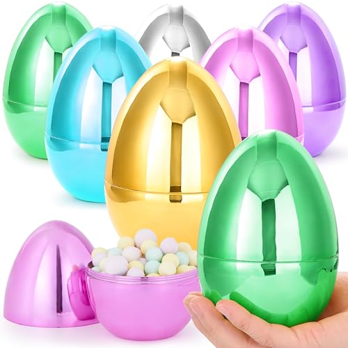 JOYIN Gros œufs de Pâques métalliques, 15 cm, œufs géants colorés en plastique à remplir pour la chasse aux œufs de Pâques, les paniers garnis, les...