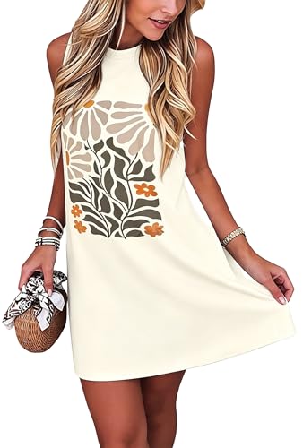 Image of Sun Salt Sand Coconut Tree Tank Mini Dress for Women Sleeveless Beach Praty Shirts Summer Vacation Short Mini Dresses