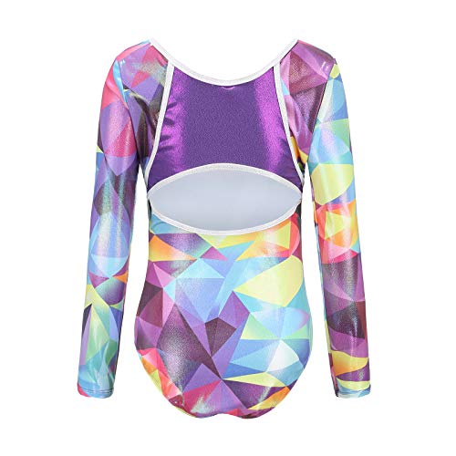 Girls Leotards for Gymnastics Ballet Dance Long Sleeve Geometric Metallic Leotards Unitards Bodysuit Dancewear Size 10