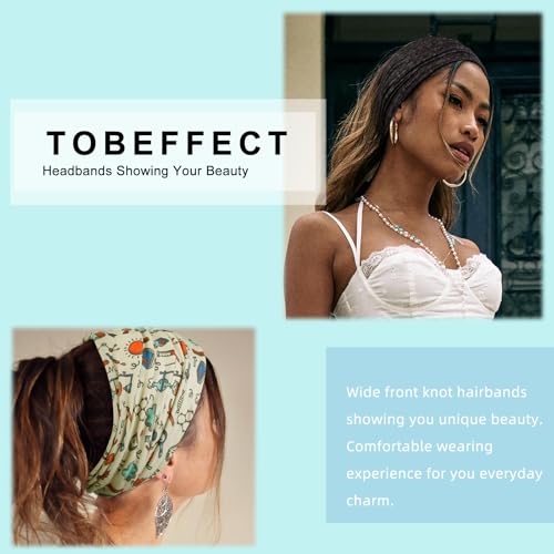 Image of Tobeffect Extra Wide Turban Headbands for Women, 7'' Large Wide Headband for Nursing Cute Printed Nurse Head Bands Twisted Knotted Hairbands Non Slip Cloth Headbands for Women Hair Accessories 6 Pack