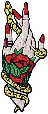 Floral Snake and Witchy Hand Patch Embroidered Applique Badge Iron On Sew On Emblem