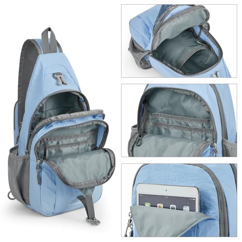 Image of G4Free Sling Bag for Men Women, RFID Blocking Crossbody Bag, Daily, Travel | Durable Polyester Fabric, 10L, Perfect for work, shopping, weekend outings, Hiking, Reversible Shoulder Strap, (Blue)