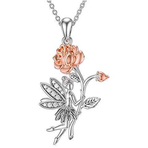 RMREWY Fairy Necklace with Rose Pendant Cover