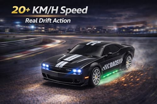 Image of 360 Remote Control Stunt Car for Kids | 1:24 RC Racing Drift Car with LED Lights, 2.4GHz Controller, Rechargeable Battery, Long Range 160ft | Gift Toy for Boys & Girls (Black)