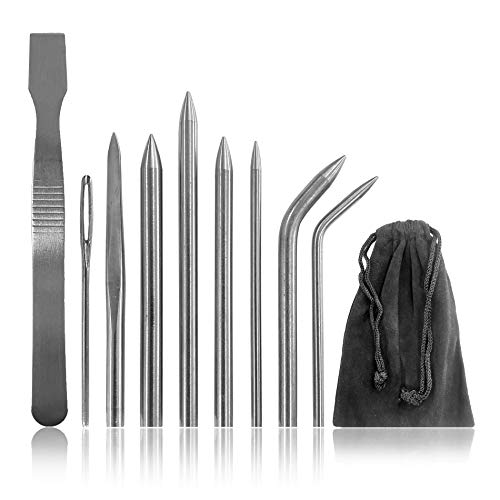 Ganzoo Paracord FID Flecht-Nadel Set 10 -teilig, Edelstahl, für Paracord 550, 425, 350, Näh-Set, Schnürstich, zum Basteln und Vernähen, mit Glättwerkzeug, verschiedene Größen