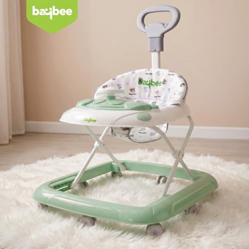 Image of Baybee Baby Walkers for 6-18 Month Baby Boy and Girl with Parental Handle | Interactive Musical Activity, Removable Play Panel & Feeding Tray, Breathable Soft Mesh Seat, Foldable Portable Design | Push Walker for kids (Green)