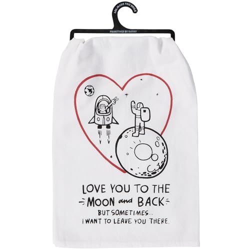 Primitives by Kathy Kitchen Decorative Hand Towel - Love You to the Moon and Back but Sometimes..Fun Sentiment for Your Valentine