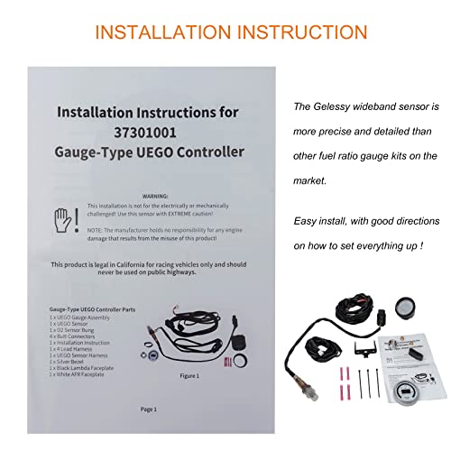 image for Gelessy 30-4110 UEGO Air/Fuel Ratio Gauge AFR 52mm with 4.9 LSU Sensor