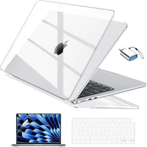 EooCoo Hard Shell Plastic Case Compatible for M2 MacBook Air 13.6 inch with Retina Display & Touch ID, 3PC Set - Crystal Clear