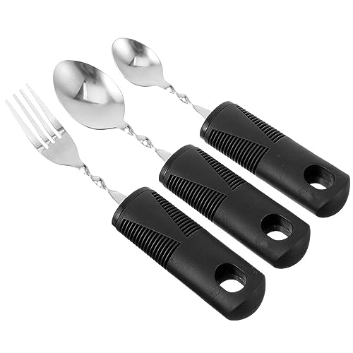 minkissy Adaptive Utensils Elderly Cutlery Silverware Set Large Handles Fork Spoon for Disabled Patients Portable