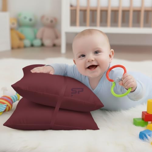 Image of Toddler Travel Pillow case Set of 2 PC Pillow Cover 100% Egyptian Cotton Decorative Pillow case 500 Thread Count Small Pillow case with Zipper Closure Toddler Pillow case 12x16 inch, Burgundy