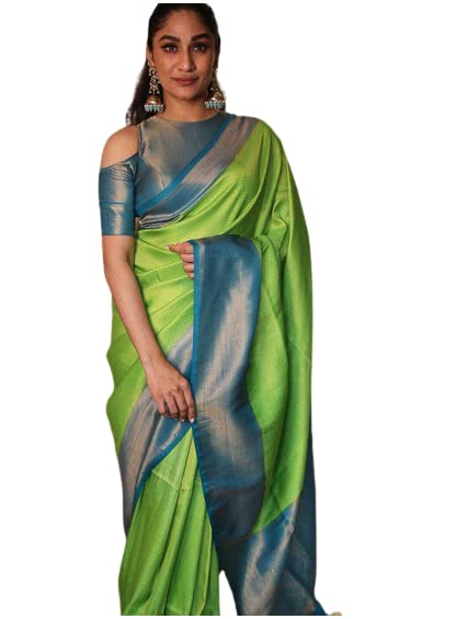 Image of ZECVA Women's Art Lichi Indian Traditional Style Silk Saree With Unstitched Blouse Piece