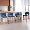 Farmhouse Bar Stools Set of 4 26 Counter Height Barstools Linen Upholstered Barstools with Open Back for Kitchen IslandBreakfast BarHome Pub Blue