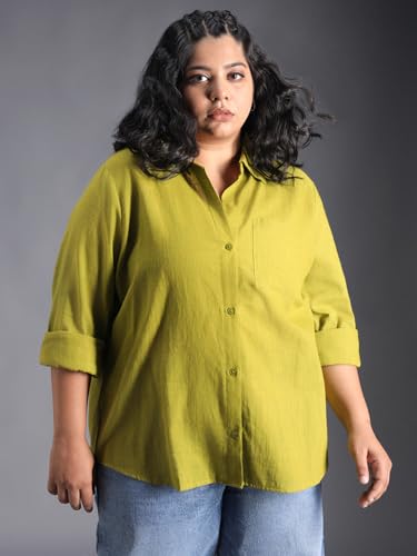 Image of High Star Women Classic Spread Collar Curved Cotton Oversized Casual Shirt