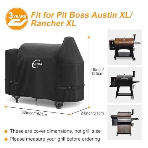 Image of Kipiea 600D Heavy Duty Pellet Grill Cover for Pit Boss Austin XL & Rancher XL, Waterproof Wood Pellet Smoker Cover with Windproof Buckles, UV Resistant, No Tear, No Fading