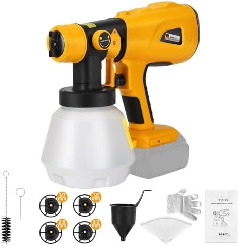 WaxPar Cordless Paint Sprayer Compatible with Dewalt 20V Battery, 200W HVLP Paint Gun 18V Paint Sprayer with Brushless Motor, 4 Copper Nozzles for DIY Fence Chairs Painting