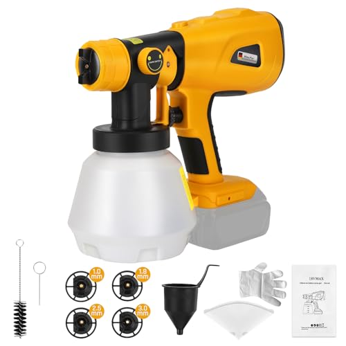 WaxPar Cordless Paint Sprayer Compatible with Dewalt 20V Battery, 200W HVLP Paint Gun 18V Paint Sprayer with Brushless Motor, 4 Copper Nozzles for DIY Fence Chairs Painting