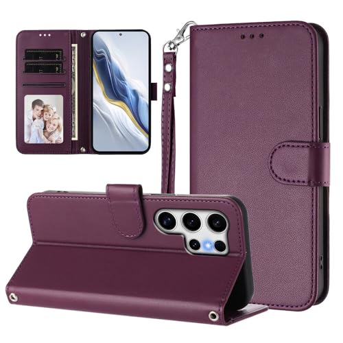 Étui pour Samsung S23 violet foncé avec bracelet en cuir et rabat magnétique