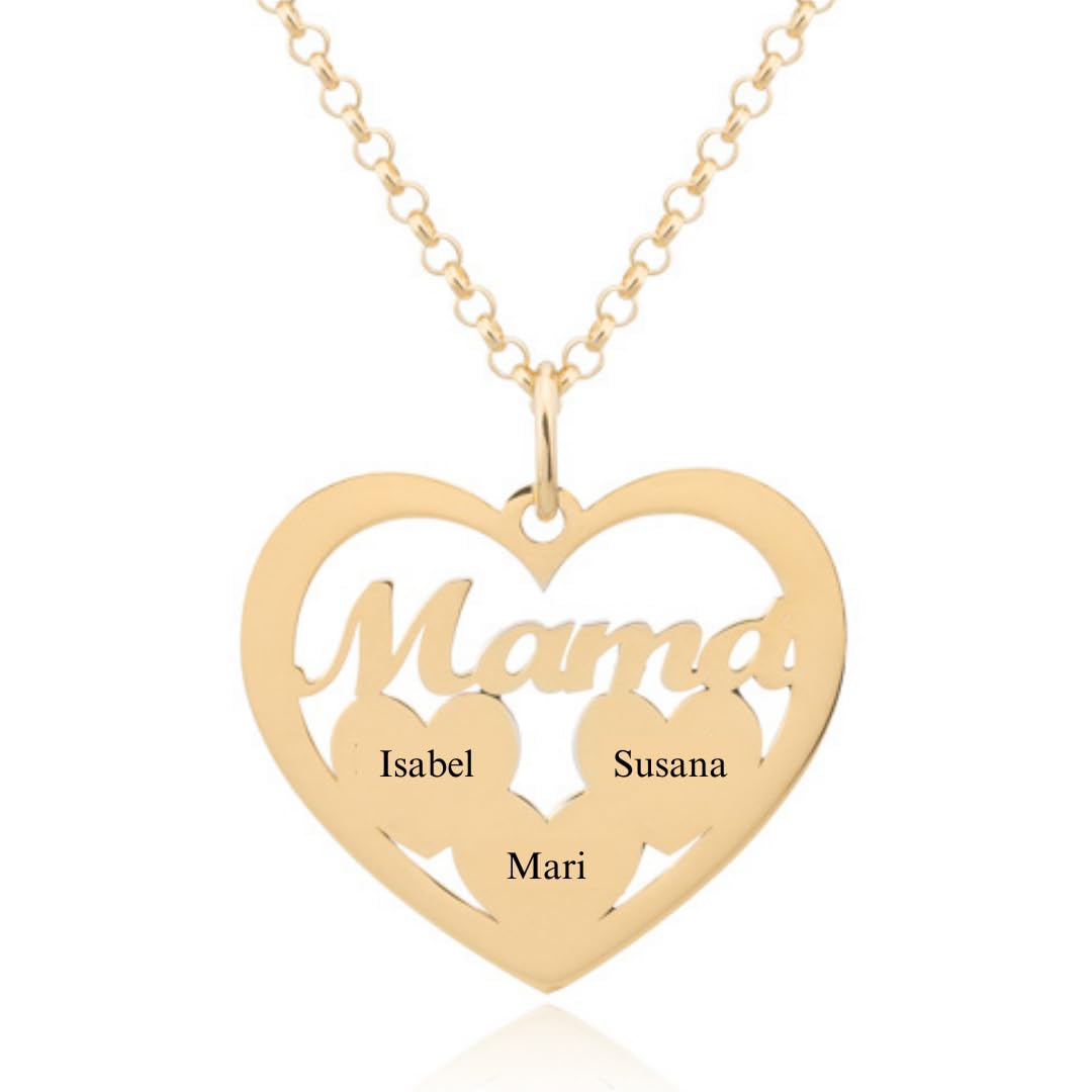 Collar Corazón para Mujer en Plata de Ley 925 personalizable con Nombres de Hijos. Cadena de 45 cm. Ideal para regalar a madres, abuelas en Cumpleaños, Navidad. Hecho en España. (2 Corazones Oro) — view 9