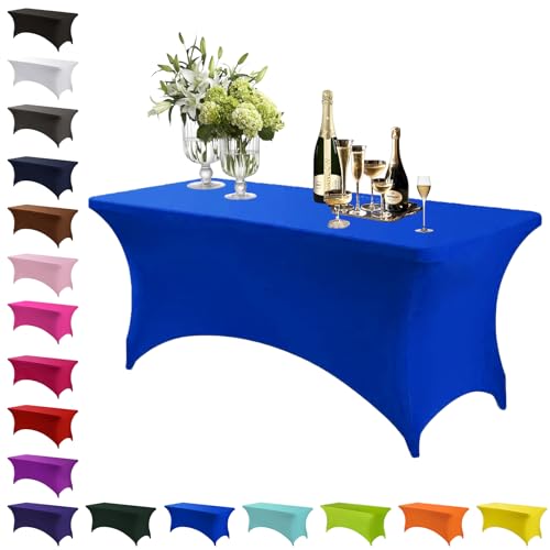 Image of Mienocol Blue Spandex Tablecloths,6FT Stretchable Rectangle Table Cover Washable Tablecloth Universal Patio Elastic TableCover for Kitchen,Event, Wedding, Cocktail Bar Exhibition,Banquet,Party