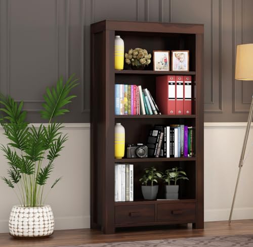 Image of Sheesham Wood Bookcase | Solid Wood Book Shelf for Home Library | Wooden Book Cabinet for Home & Office Living Room (Large, BBslf-Walnut6)