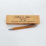 Hecho a mano Bolígrafo personalizado junto con caja grabada de madera para testigos de boda o padrinos