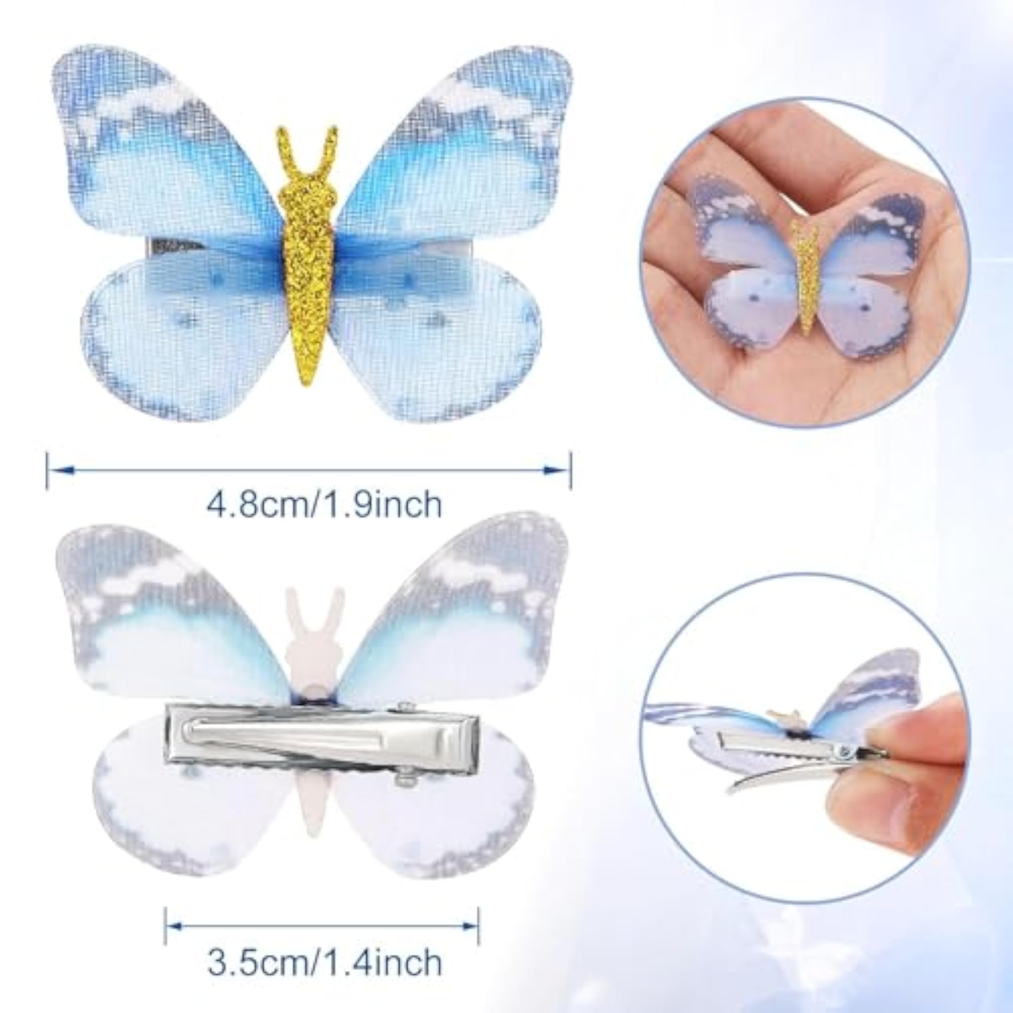 12 Pcs Butterfly Hair Clips for Kids, Glitter Design