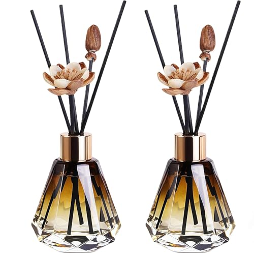 2PCS 60ml/2oz Empty Refillable Glass Diffuser Bottle Diffuser Jars Aromatherapy Storage Container Fragrance Accessories Use for DIY Replacement Diffuser Sticks Decor ( Amber Gradation)