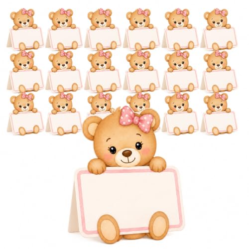 Cormar Lot de 24 étiquettes de table thème ours rose