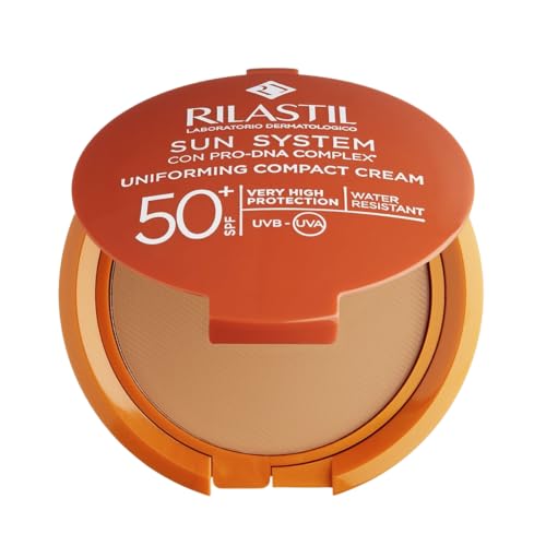 Rilastil - Sun System Base Compacta SPF 50+, Fotomaquillaje con Filtros Físicos, Corrige Imperfecciones y Unifica, Tono Bronze - 10 g