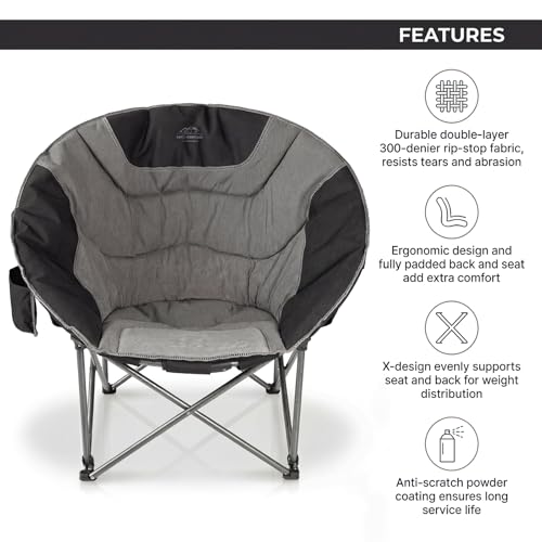 Silla de Camping Portátil Oversized Moon, Silla de Césped Plegable Redonda con Portavasos, Resistente para 500 lbs, Ideal para Camping, Senderismo, Picnics y Playa, Negro miniatura 4