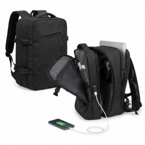 Mochila de Viagem Expansível 40L Impermeável Para Avião e Notebook USB 10kg