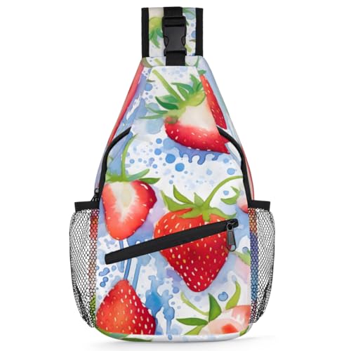 Sacoche bandoulière multifonction fraises d'été pour vos randonnées et campings en nature
