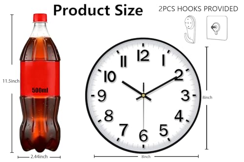 Image of Black Wall Clock, 8 Inch Wall Clocks Battery Operated, Round Modern Non Ticking Silent Digital Analog Small Wall Clock for Bedroom Living Room Kitchen Office Gym Classroom Outdoor Clocks