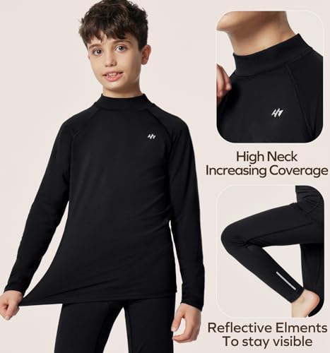 Ewedoos Kids Thermal Underwear Set Long Underwear Boys Girls Long Johns Fleece Lined Base Layer Thermal Set Black thumb #3