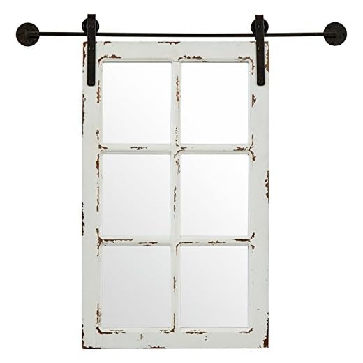 Amazon Brand – Stone & Beam Vintage-Look Rectangular Barn Farmhouse Frame White Window Wood Mirror, 32.75 Inch Height, White