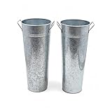 Hosley Set of 2 Galvanized French Bucket with Handles & PVC Liner, 6" Dia x 15" H for Weddings, Parties, Country Picnics, Floral Arrangements, Tableware Storage, or Gardens - Rustic Farmhouse DΓ©cor