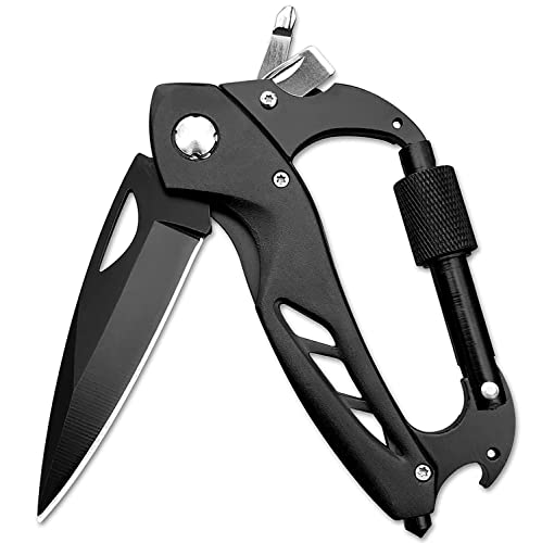 GUIGUZI Multitool, 6 in 1 Edelstahl Karabiner Schlüsselanhänger Multitool Werkzeug mit Flaschenöffner, Fensterbrecher und Schraubenzieher für Männer Überlebensausrüstung für Outdoor Camping Wandern