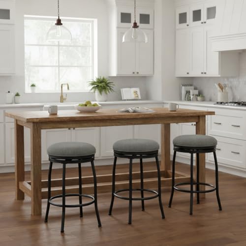 Image of HomePop Round Swivel Counter Stool with Metal Base, 24-Inch, Charcoal
